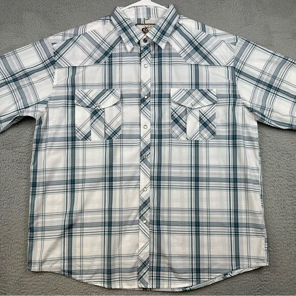 Coevals Club Pearl Snap Shirt Mens 2XL White Gray Plaid Western Cowboy Rodeo - Picture 1 of 16